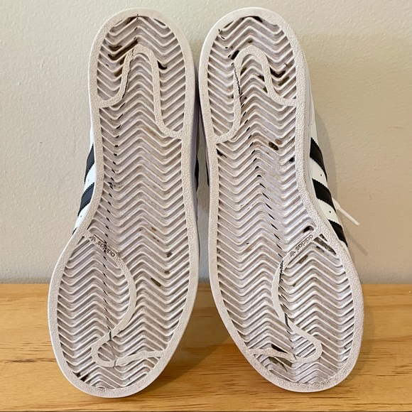 adidas superstar black white leather womens 5.5 sneakers low top striped - Picture 5 of 8